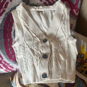 Free People Women's Cream Cable Knit Sweater Vest XS